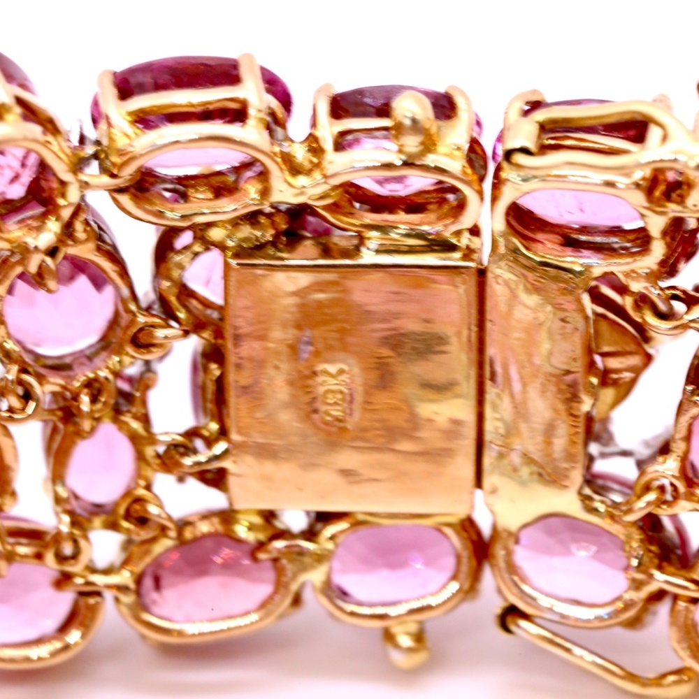 66.47 Pink Spinel Yellow Gold Diamonds Bracelet - Picture 8 of 12